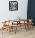 Ixigo 2 Seater Rattan Dining Set | Dining Table and 2 Chair for Living Room | Natural Finish, Acacia Wood | Compact Dining Set for Hotel, Cafes, Home