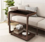 Solid Wood C-Shape Adjustable Flip End Table with Lockable Wheels - Image 6