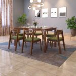 Liana Solid Sheesham Wood Dining Table 6 Seater | Wooden Six Seater Dinning Table with Green Cushion Chairs | Dinner Table 6 Seater | Dining Room Sets | Self Assembly Natural Finish - Image 3