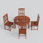 Solid Sheesham Wood 4 Seater Round Dining Table Set with Chairs | Wooden Dining Set for Home | Kitchen & Dining Room | Finish Color - Honey Teak Finish | - Image 2