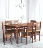 Handicraft Wooden Traditional Dining Table 6 Seater | Wooden Six Seater Dinning Table with 6 Chairs for Home | Chairs with Cushion | Dining Room Sets | Solid Sheesham Wood, Brown Teak Finish - Image 24