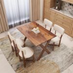 Solid Sheesham Wood Rectangle 45 Inch Dining Table 4 Seater | Wooden 4 Seater Dinning Table Set | Dinner Table with Four Chairs | Criss Cross Table & Cushioned Chair - Image 15