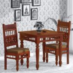 Handicraft Solid Sheesham Wood Dining Table 2 Seater | Wooden Two Seater Dinning Table with 2 Chairs for Home | Chairs with Cushion | Dining Room Sets for Restaurants | Rosewood