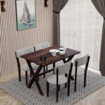 Solid Sheesham Wood Rectangle 45 Inch Dining Table 4 Seater | Wooden 4 Seater Dinning Table Set | Dinner Table with Four Chairs | Criss Cross Table & Cushioned Chair - Image 10