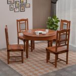 Solid Sheesham Wood 4 Seater Round Dining Table Set with Chairs | Wooden Dining Set for Home | Kitchen & Dining Room | Finish Color - Honey Teak Finish |