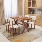 Solid Sheesham Wood Rectangle 45 Inch Dining Table 4 Seater | Wooden 4 Seater Dinning Table Set | Dinner Table with Four Chairs | Criss Cross Table & Cushioned Chair - Image 16
