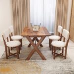 Solid Sheesham Wood Rectangle 45 Inch Dining Table 4 Seater | Wooden 4 Seater Dinning Table Set | Dinner Table with Four Chairs | Criss Cross Table & Cushioned Chair - Image 17