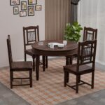 Solid Sheesham Wood 4 Seater Round Dining Table Set with Chairs | Wooden Dining Set for Home | Kitchen & Dining Room | Finish Color - Walnut Finish |