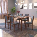 Tiya Dining Table 6 Seater | Six Seater Dinning Table with 6 Chairs in Gray Cushions for Home | Rosewood, Honey Finish, Self Assembly(DIY)