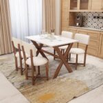 Solid Sheesham Wood Rectangle 45 Inch Dining Table 4 Seater | Wooden 4 Seater Dinning Table Set | Dinner Table with Four Chairs | Criss Cross Table & Cushioned Chair - Image 3