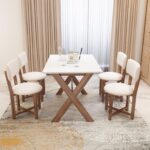Solid Sheesham Wood Rectangle 45 Inch Dining Table 4 Seater | Wooden 4 Seater Dinning Table Set | Dinner Table with Four Chairs | Criss Cross Table & Cushioned Chair - Image 2