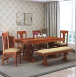 Sheesham Wood  Dining Table with Cushioned Chairs for Living Room Wooden Dining Room Set for Home (Walnut Finish) - Image 26