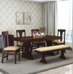 Sheesham Wood  Dining Table with Cushioned Chairs for Living Room Wooden Dining Room Set for Home (Walnut Finish) - Image 17