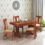 Sheesham Wood  Dining Table with Cushioned Chairs for Living Room Wooden Dining Room Set for Home (Walnut Finish)