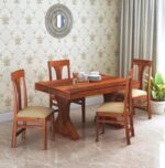 Sheesham Wood  Dining Table with Cushioned Chairs for Living Room Wooden Dining Room Set for Home (Walnut Finish)