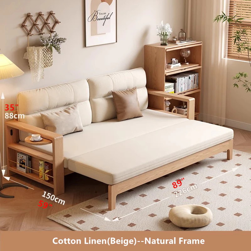Multifunctional Retractable Sofa Bed with Wide Armrest and Storage Shelf - Image 2