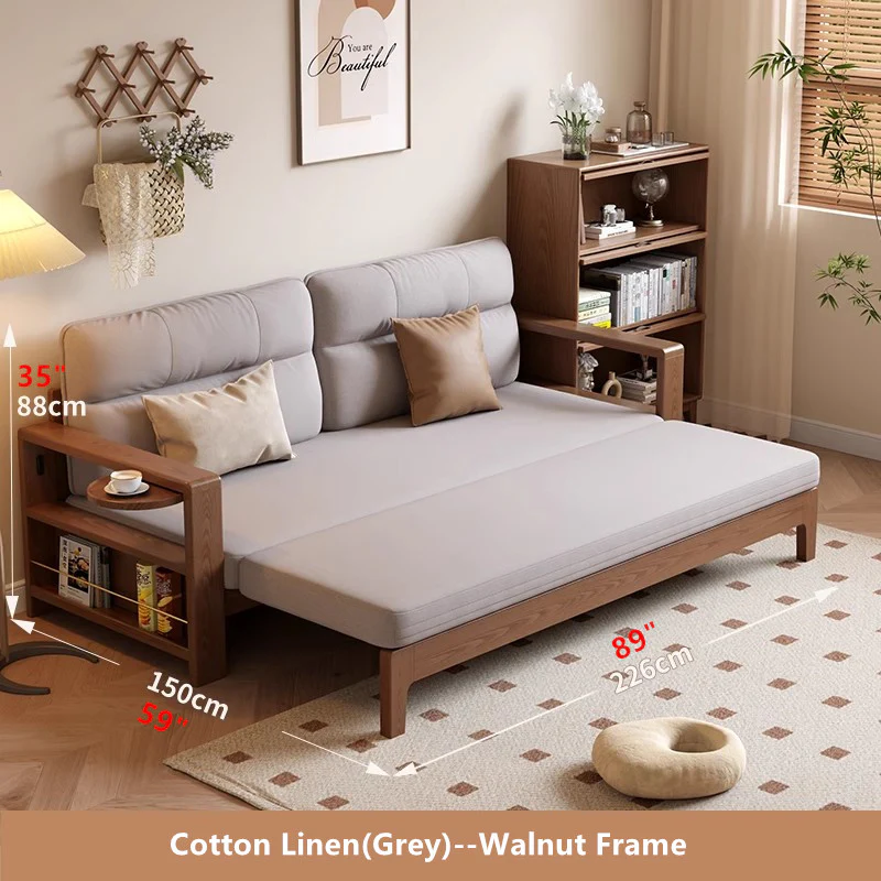 Multifunctional Retractable Sofa Bed with Wide Armrest and Storage Shelf - Image 3