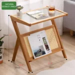 Bamboo Rattan End Table with Storage - Image 6