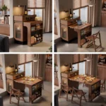 Solid Wood Extendable Kitchen Island Table with Storage and Foldable Dining Design