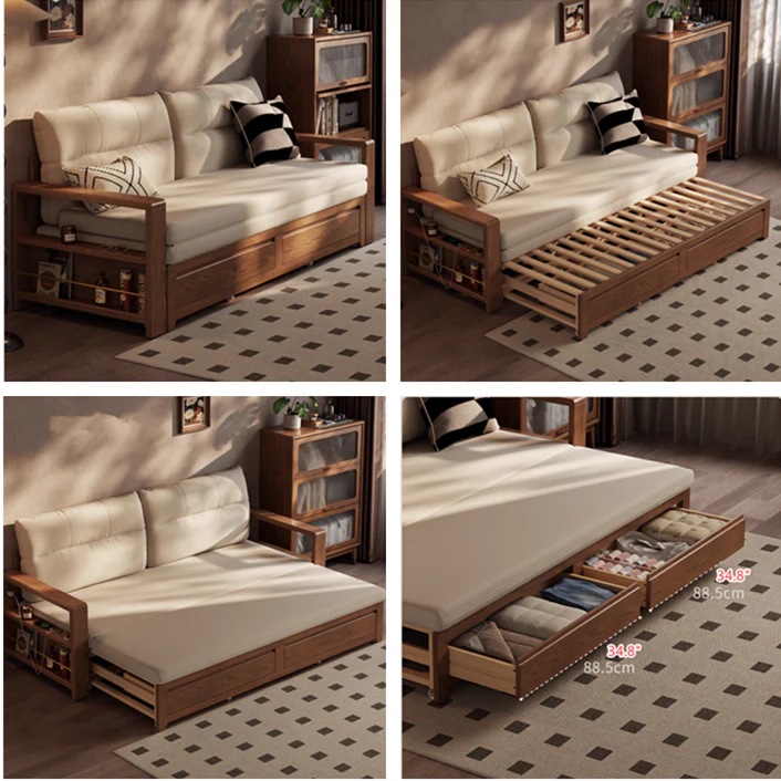 Multifunctional Retractable Sofa Bed with Wide Armrest and Storage Shelf - Image 12