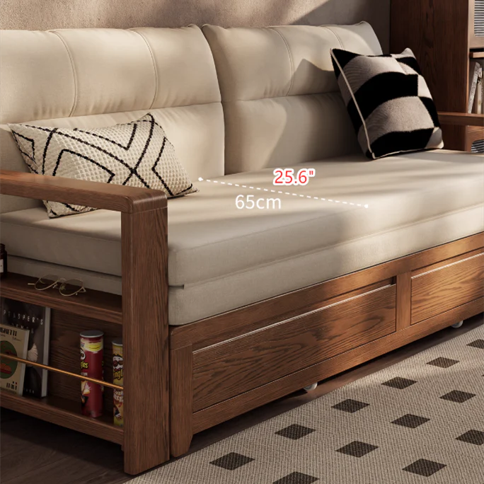 Solid Wood Pull Out Sofa Bed with Underneath Storage Drawers - Image 11