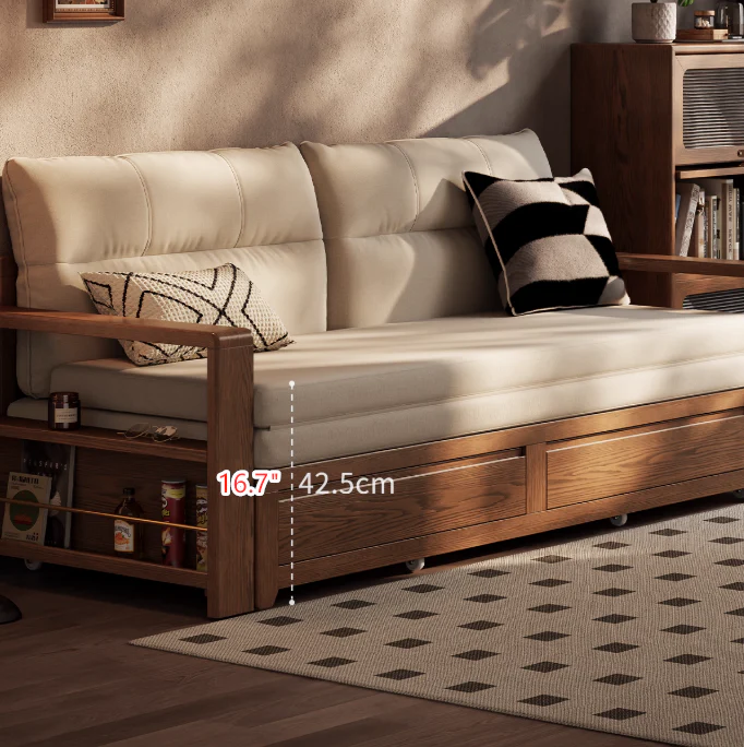 Solid Wood Pull Out Sofa Bed with Underneath Storage Drawers - Image 10