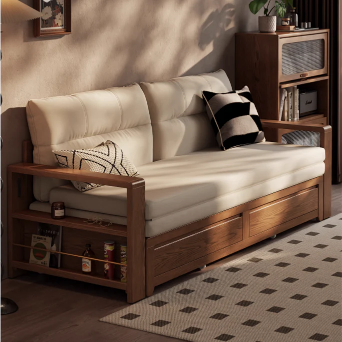 Solid Wood Pull Out Sofa Bed with Underneath Storage Drawers - Image 15