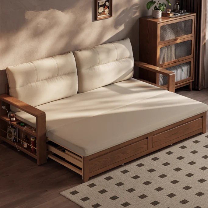 Solid Wood Pull Out Sofa Bed with Underneath Storage Drawers - Image 13