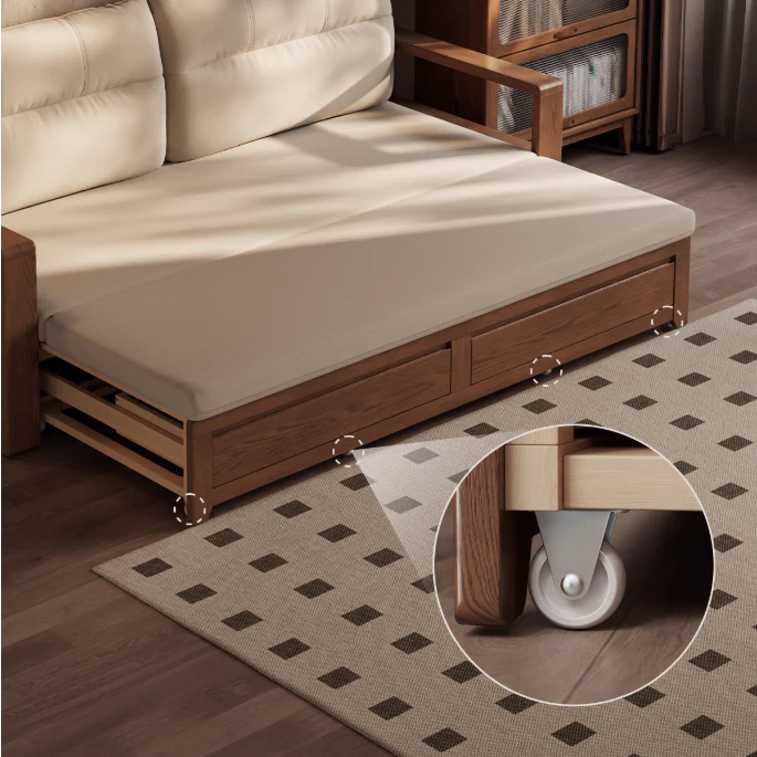 Solid Wood Pull Out Sofa Bed with Underneath Storage Drawers - Image 8