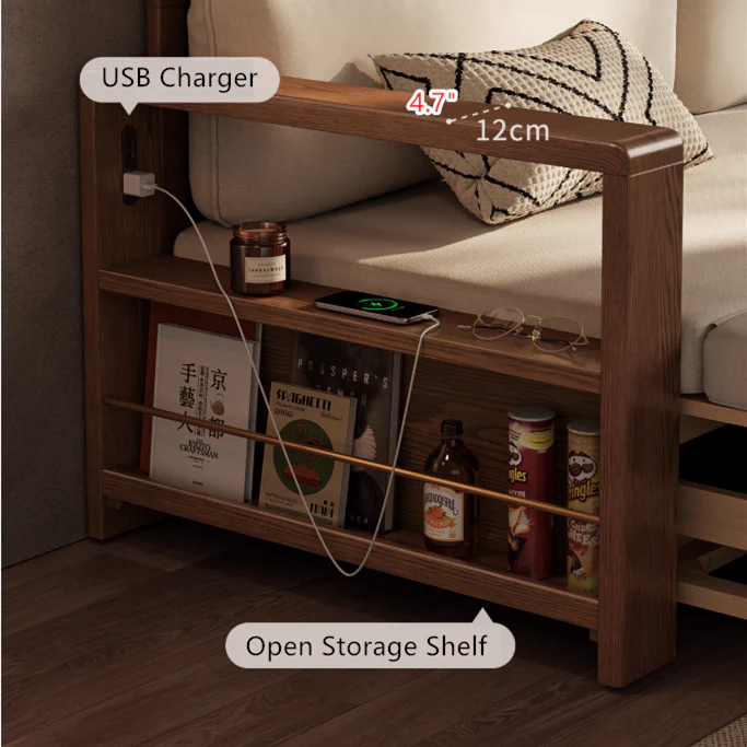 Solid Wood Pull Out Sofa Bed with Underneath Storage Drawers - Image 9