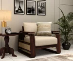 Vedica 1 Seater Sheesham Wood Sofa With Cane and Brass Detailing - Image 6