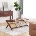 Bamboo Rattan End Table with Storage - Image 2