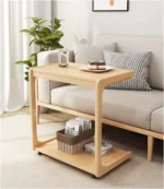 Solid Wood C-Shape Adjustable Flip End Table with Lockable Wheels - Image 4