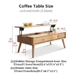 Solid Wood Lift Top Coffee Table with Drawers and Hidden Storage Compartments - Image 7